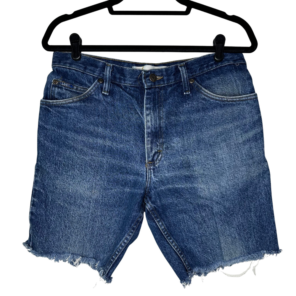 VTG Lee Denim Jean Shorts Jorts Men 30 Blue Regular Fit Cutoff Distressed Frayed